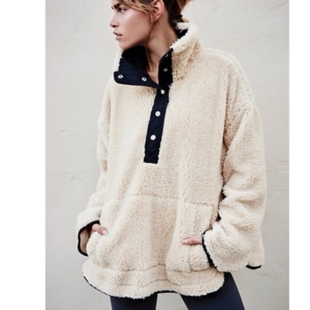 Free People fp movement oh so cozy pullover M/L Snap Fleece Sherpa Fuzzy Soft
